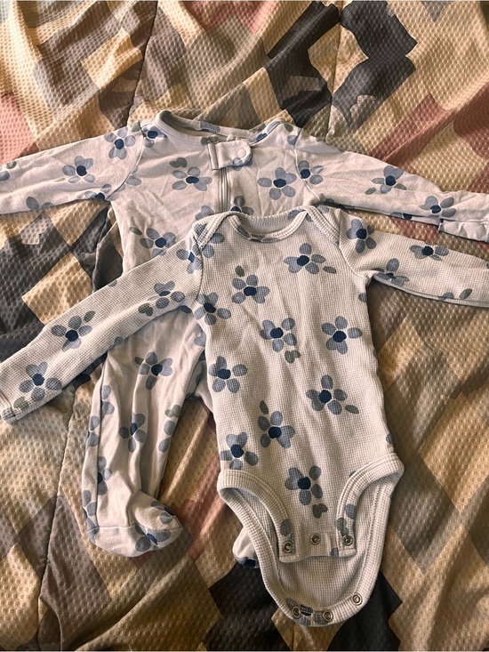 Carter's Other - Carter's White and Blue Floral Matching Bodysuit & Footed Sleeper Set